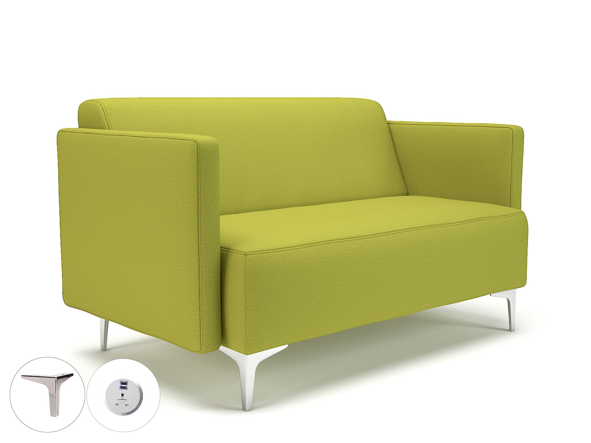 Office Armchair Napa Slim Arm 125cm Wide Sofa in Warwick Dolly Fabric with Socket Chrome Colour Citron 