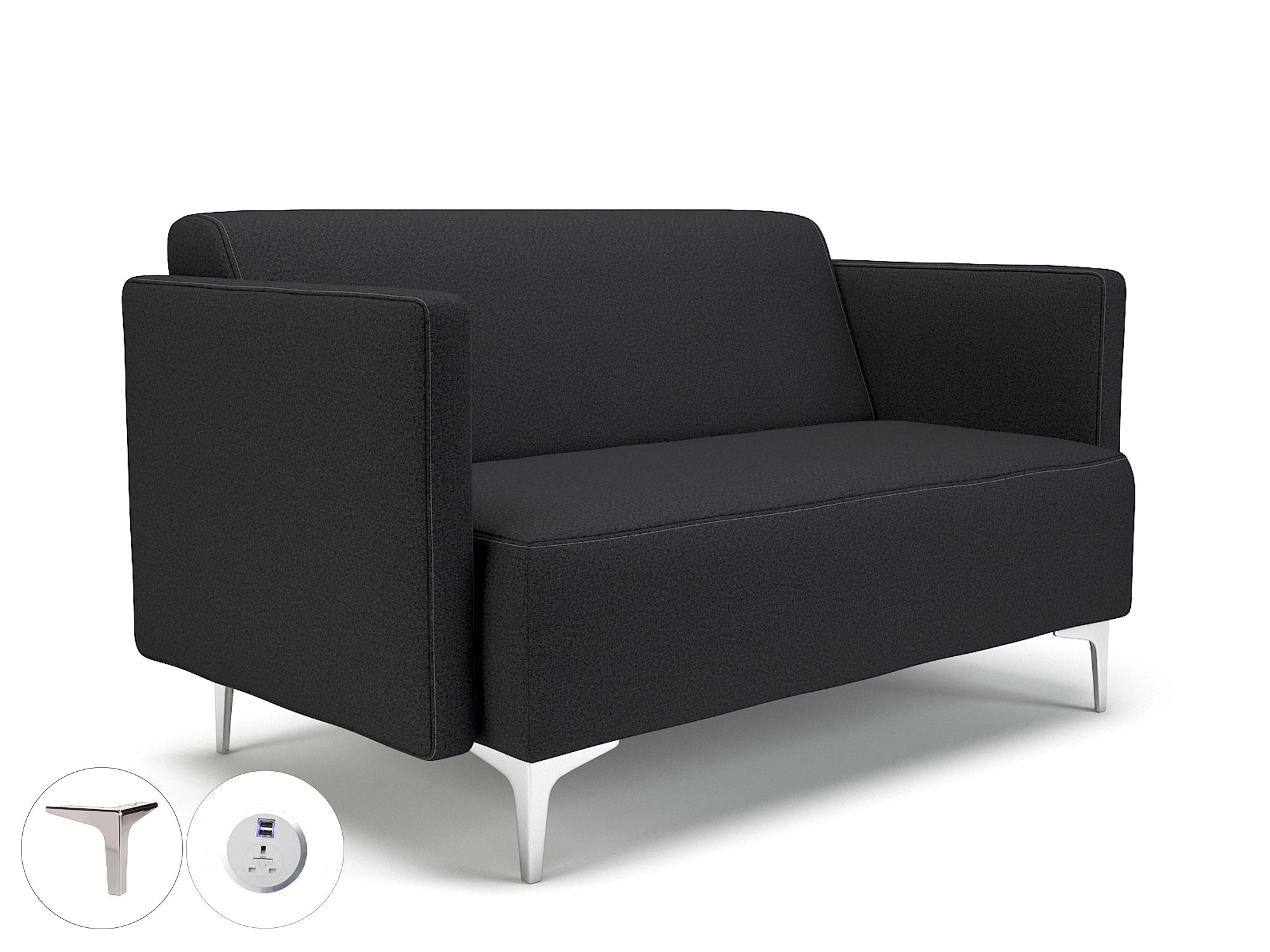 Office furniture napa-slim-arm-125cm-wide-sofa-in-warwick-dolly-fabric-with-socket Dynamic  Chrome Colour Lagoon 