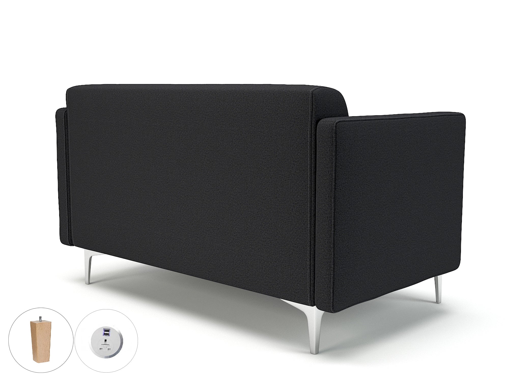 Office furniture napa-slim-arm-125cm-wide-sofa-in-warwick-dolly-fabric-with-socket Dynamic  Matt Black Colour Marmalade 