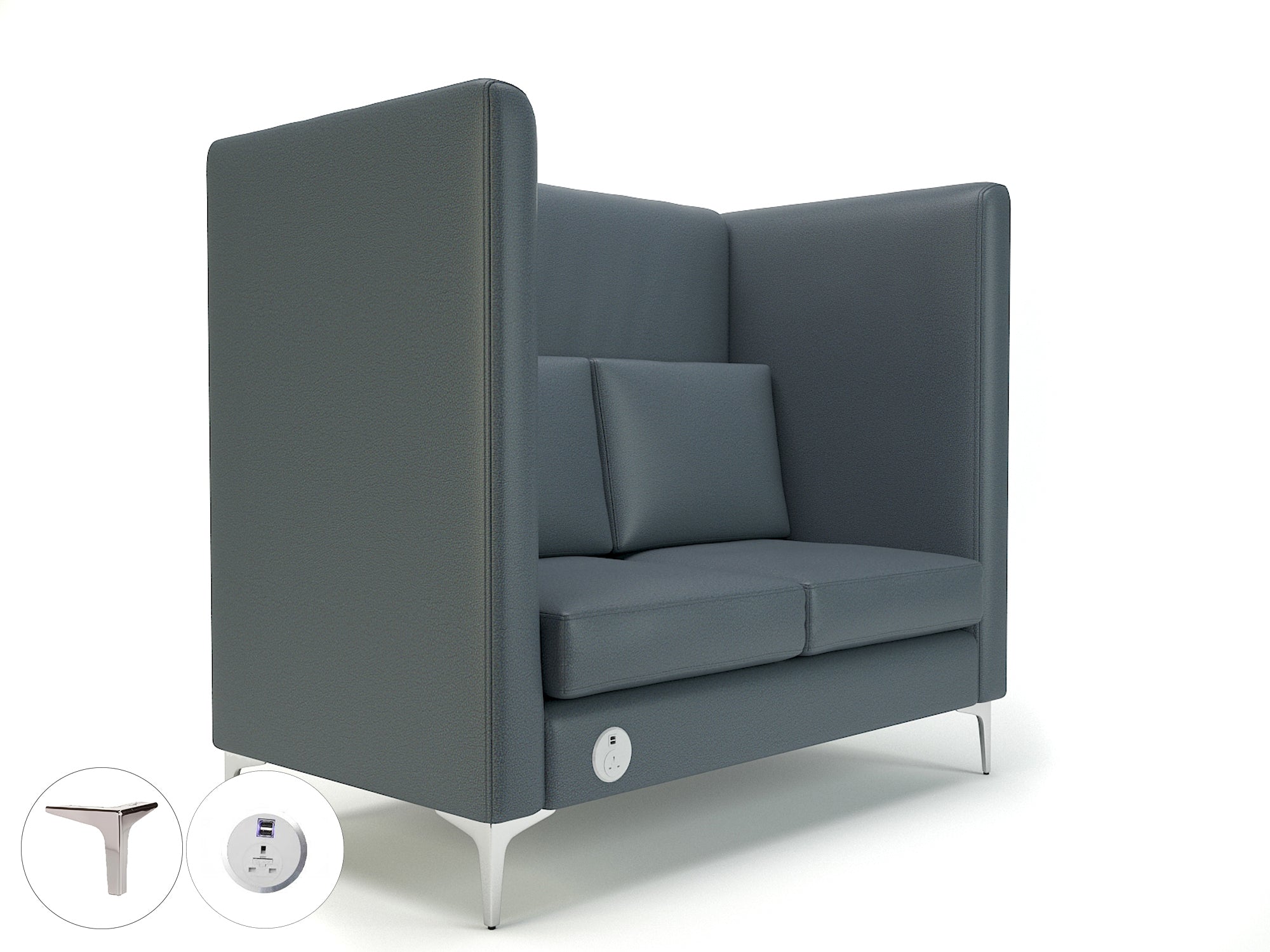 Altus 128cm Wide Privacy Booth in Cristina Marrone Ultima Faux Leather with Socket Chrome Colour Atlantic 