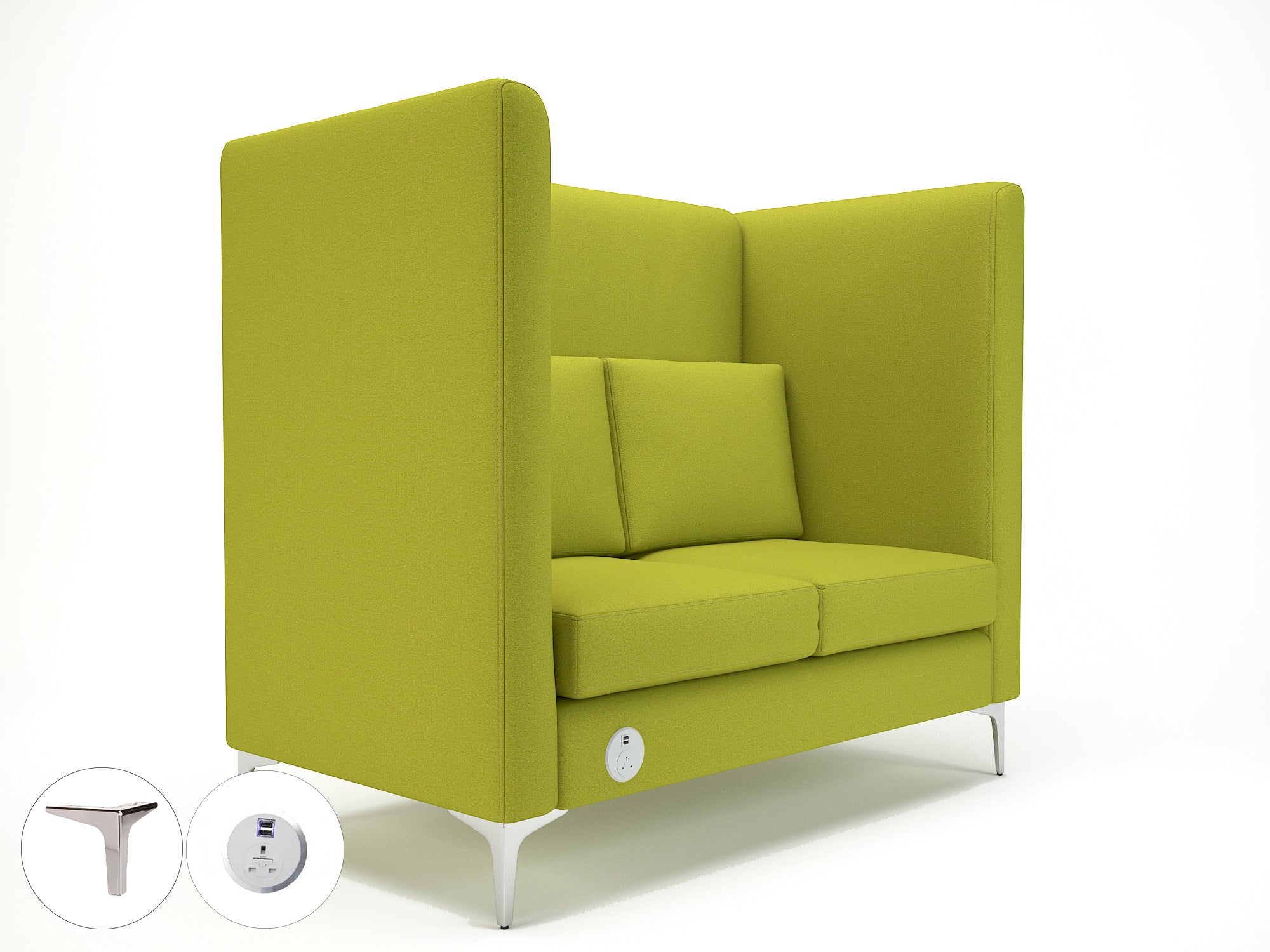 Altus 128cm Wide Privacy Booth in Warwick Dolly Fabric with Socket Chrome Colour Citron 