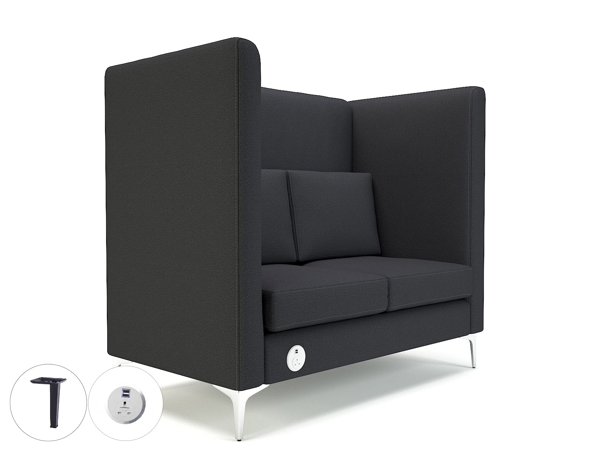 Office furniture altus-128cm-wide-privacy-booth-in-warwick-dolly-fabric-with-socket Dynamic  Matt Black Colour Linen 
