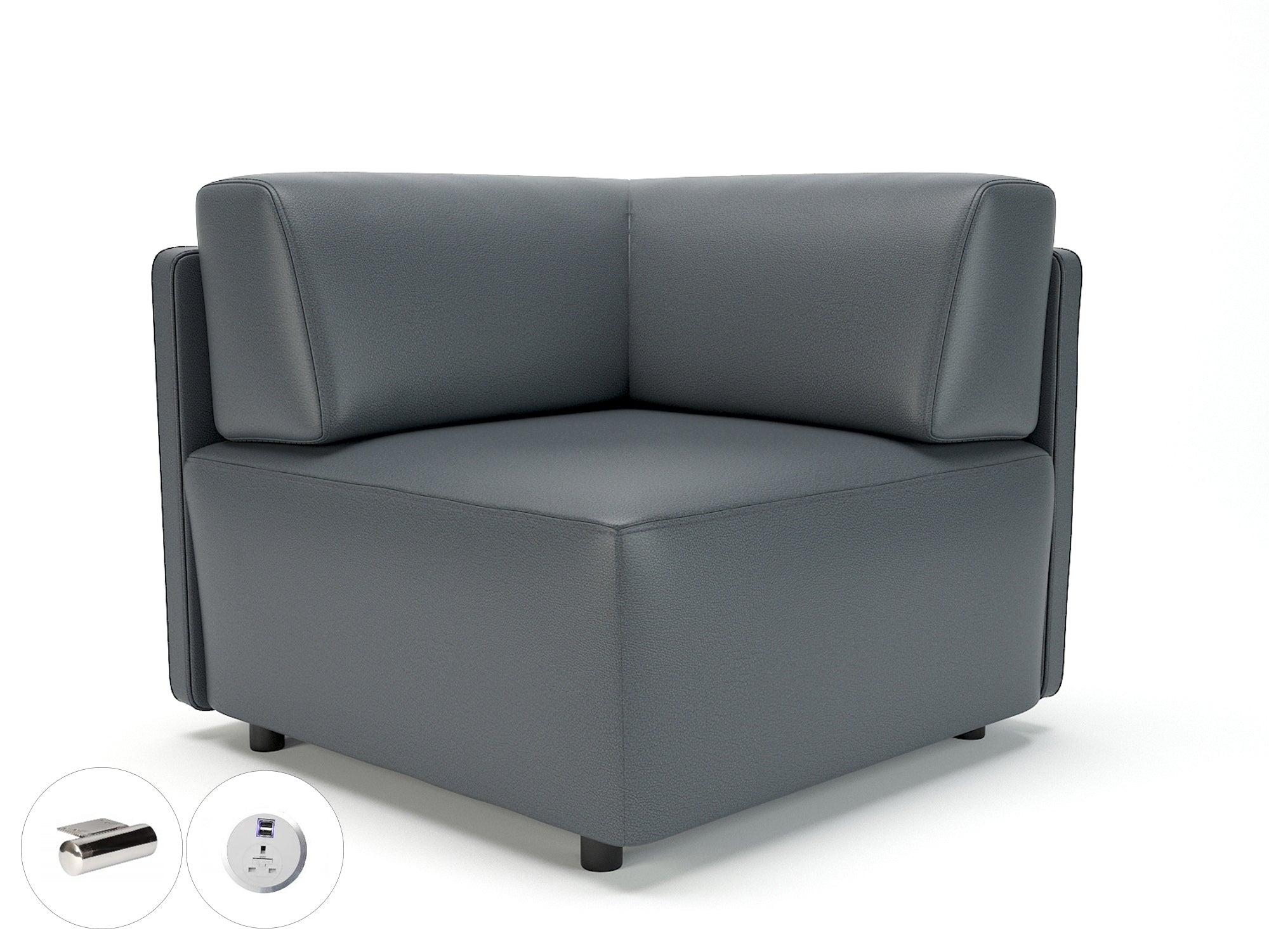 Office Modular Seating Loomis 87cm Wide Corner Unit in Ultima Faux Leather with Socket Chrome Colour Atlantic 