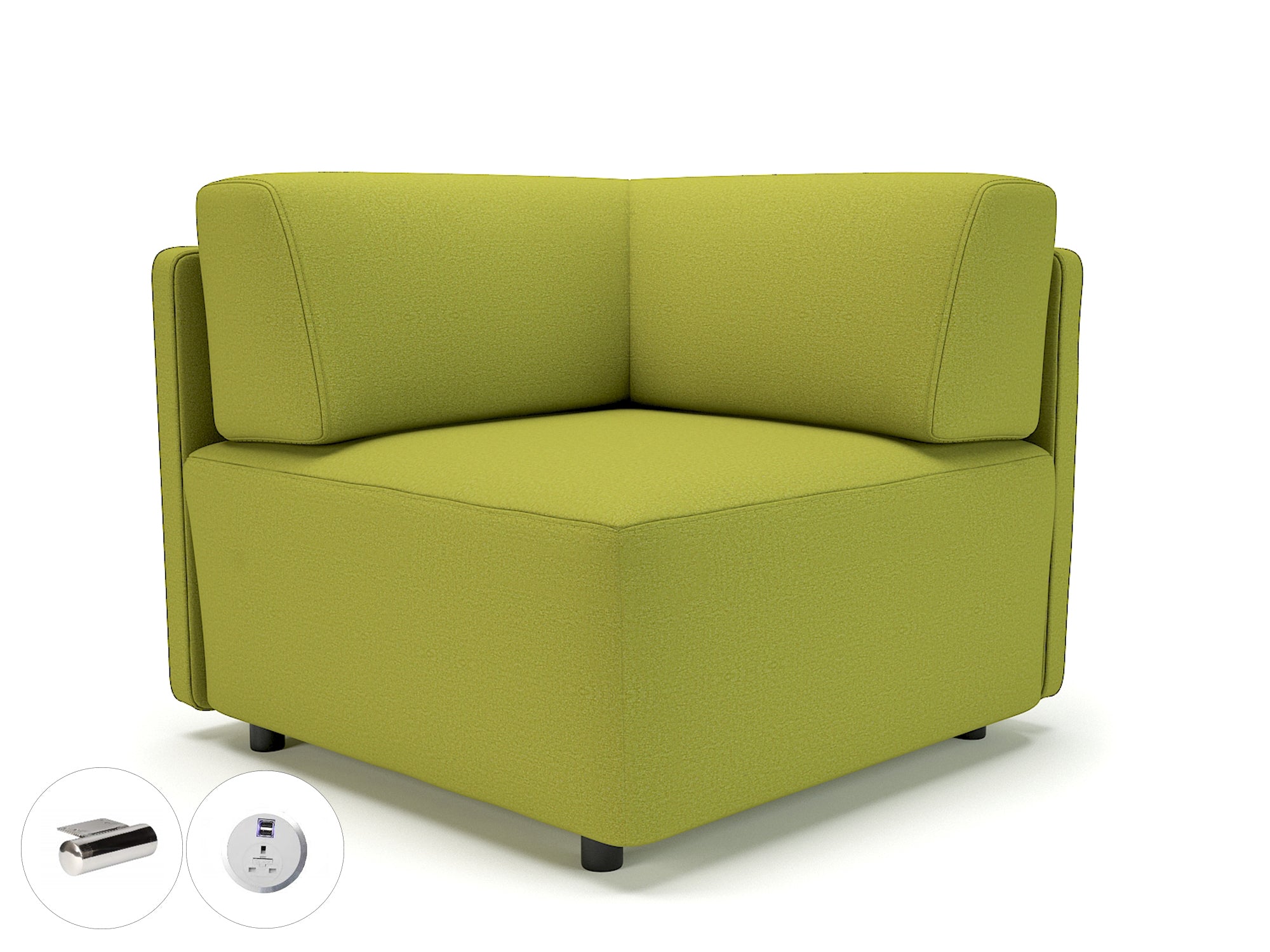 Office Modular Seating Loomis 87cm Wide Corner Unit in Warwick Dolly Fabric with Socket Chrome Colour Citron 