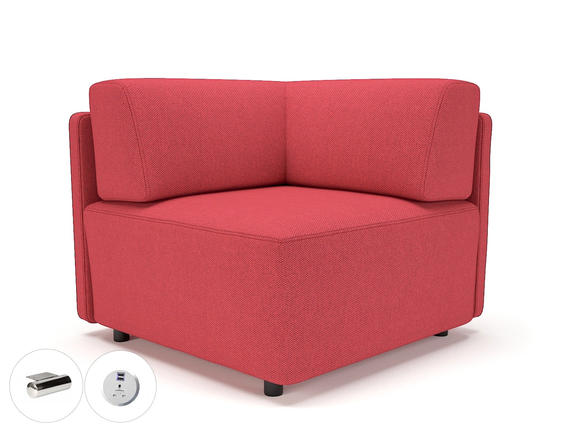 Office Modular Seating Loomis 87cm Wide Corner Unit in Camira Era Fabric with Socket Chrome Colour Cycle 