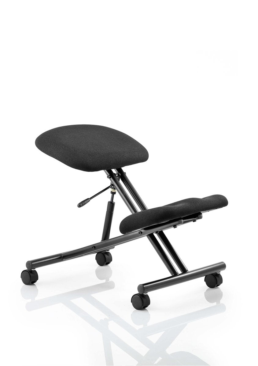 Kneeling Task Operator Stool Black Fabric  Silver That’s My Office Furniture, 360 Degree View storage, desk, chair
