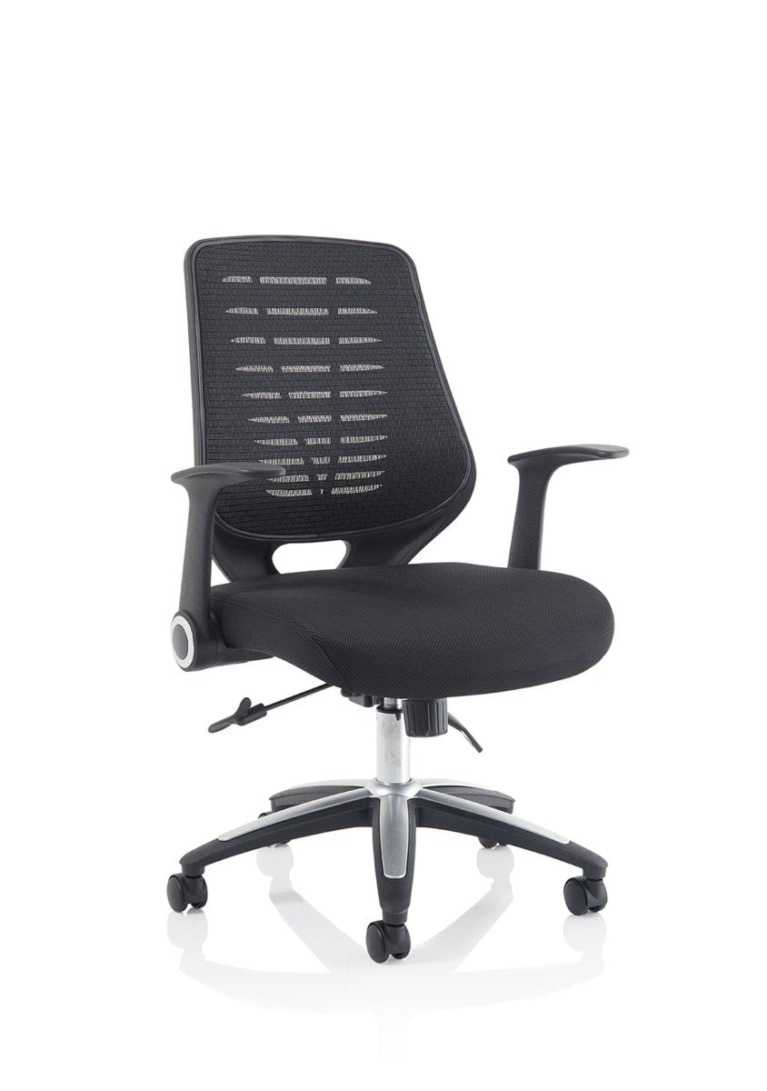 Office furniture relay-task-operator-chair Dynamic  Black  Bespoke Maringa Teal With Folding Arms
