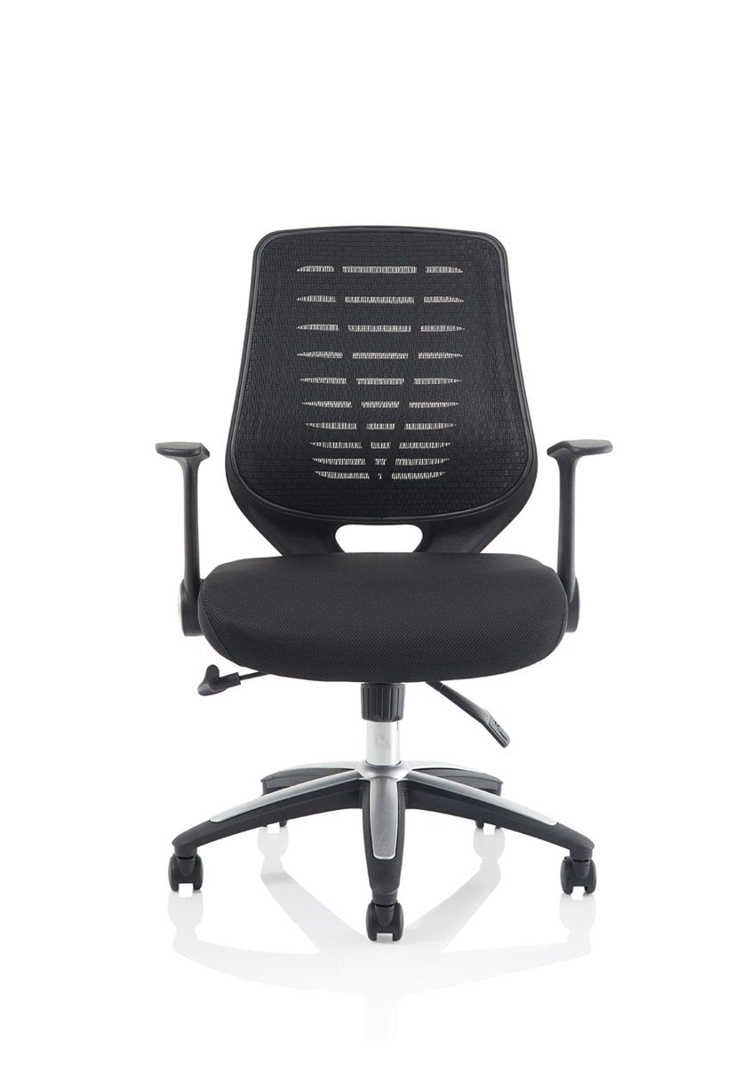 Office furniture relay-task-operator-chair Dynamic  Black  Bespoke Tansy Purple With Folding Arms