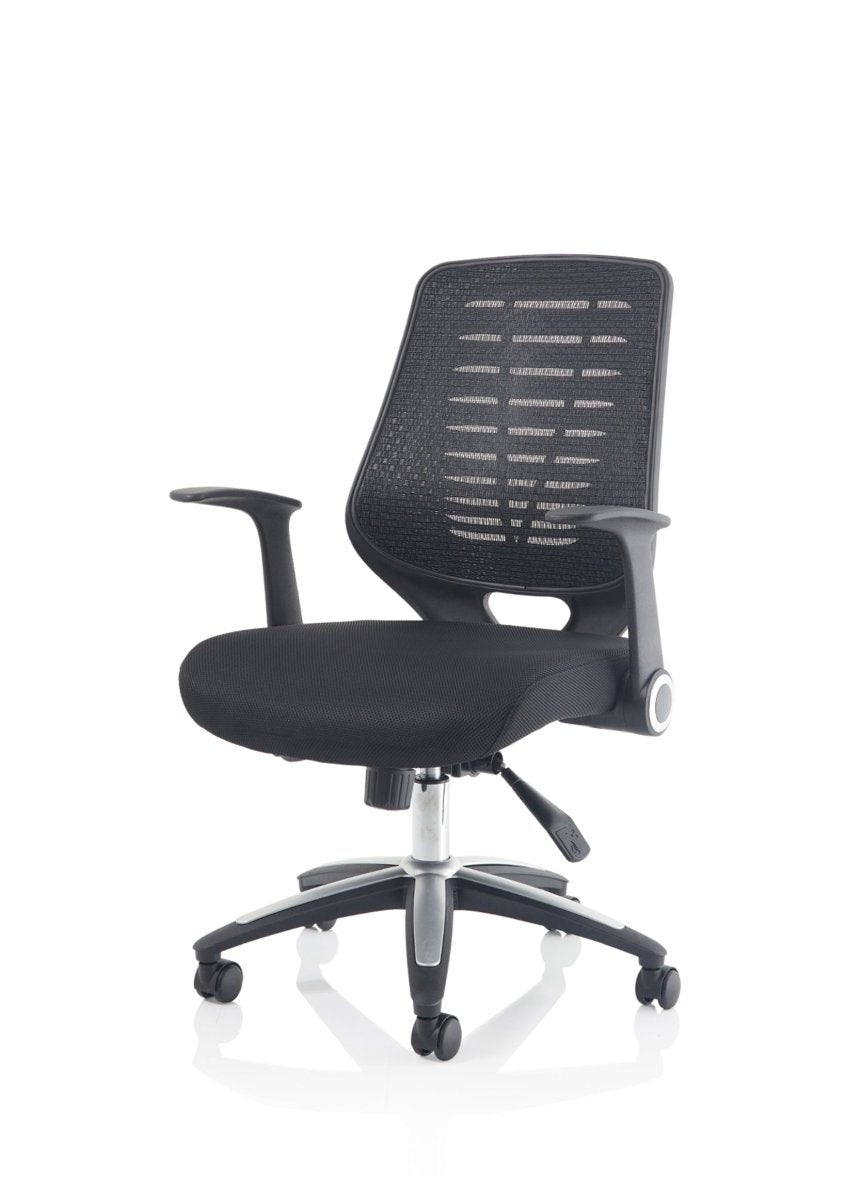Office furniture relay-task-operator-chair Dynamic  Silver  Black Airmesh With Folding Arms