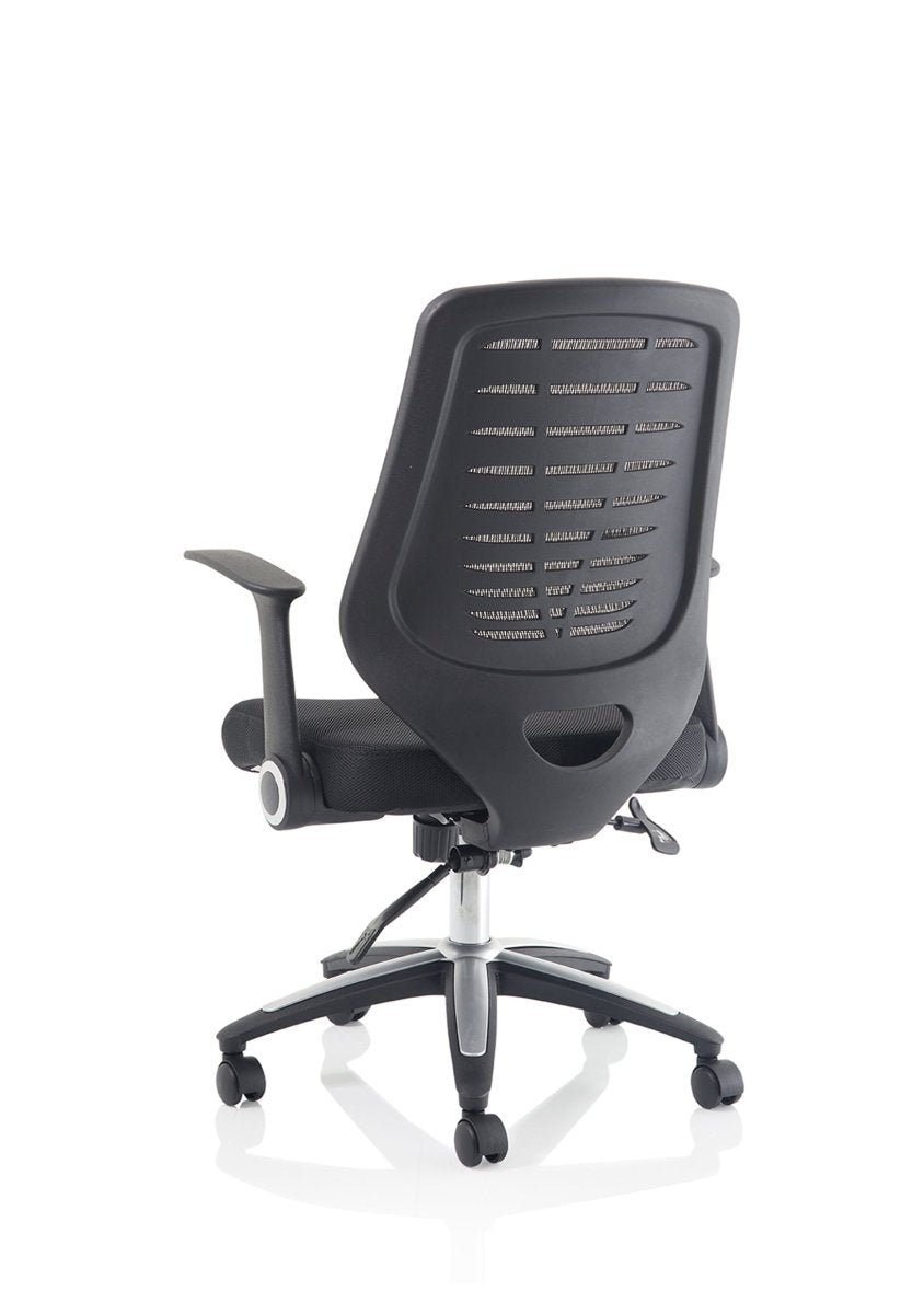 Office furniture relay-task-operator-chair Dynamic  Silver  Black Leather With Folding Arms