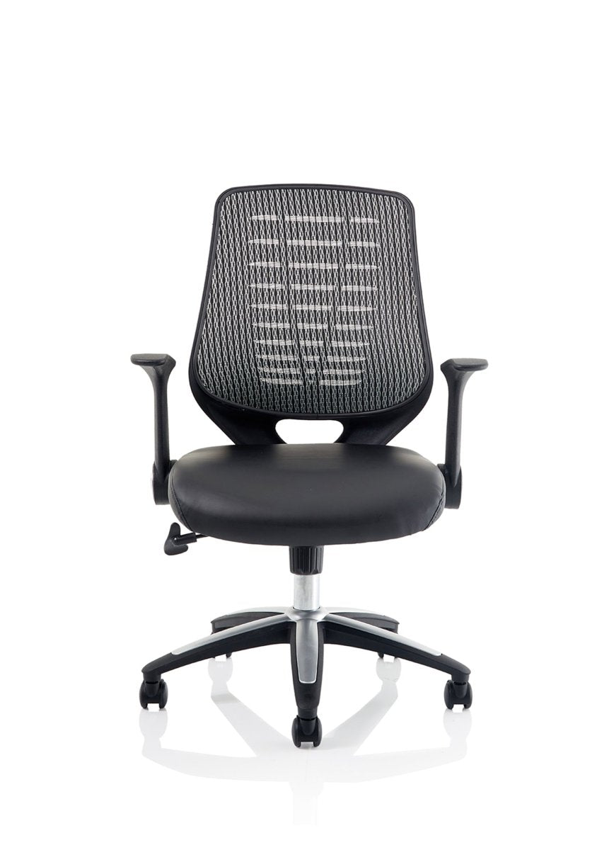 Office furniture relay-task-operator-chair Dynamic  Black  Black Leather With Folding Arms