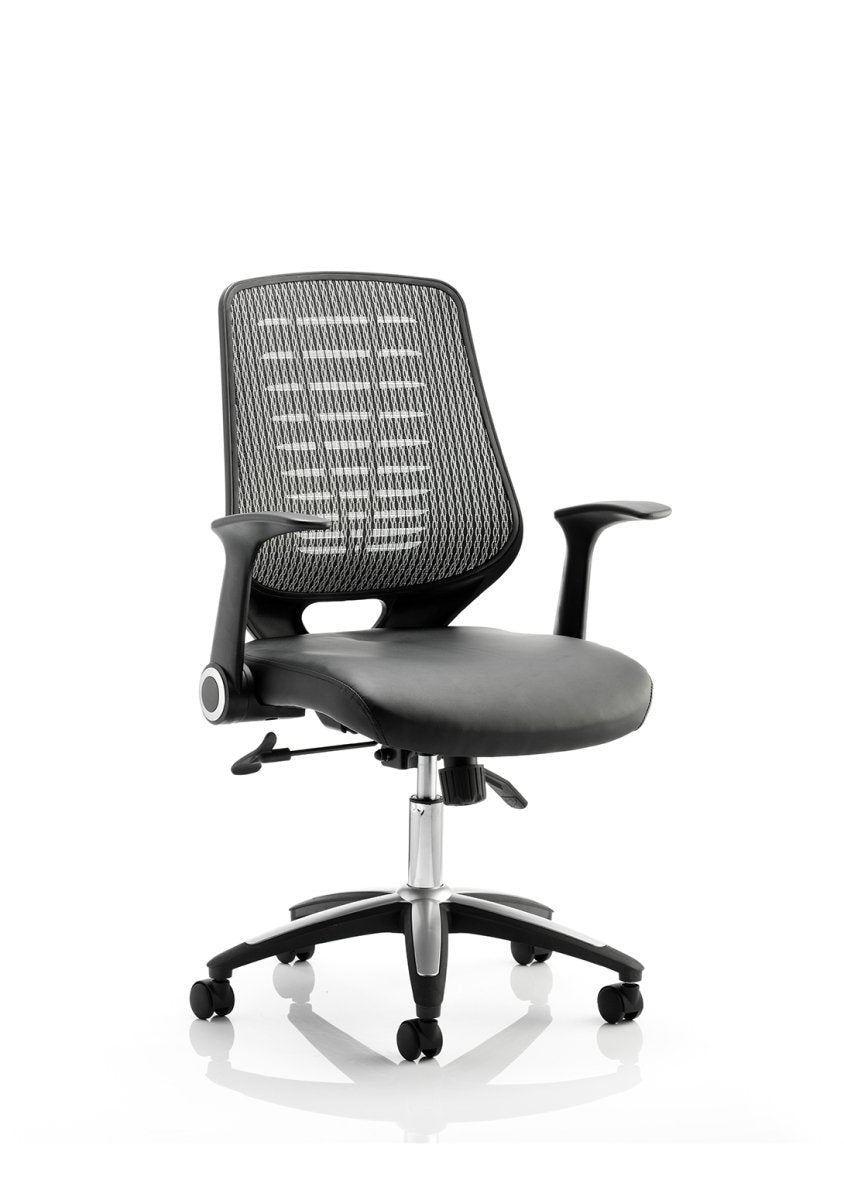 Office Chair Relay Medium Mesh Back Task Operator with Arms Black  Black Airmesh With Folding Arms