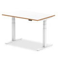 Oslo Height Adjustable Desk White Top Natural Wood Edge White Frame  Colour 120 