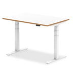 Oslo Height Adjustable Desk White Top Natural Wood Edge White Frame  Colour 120 