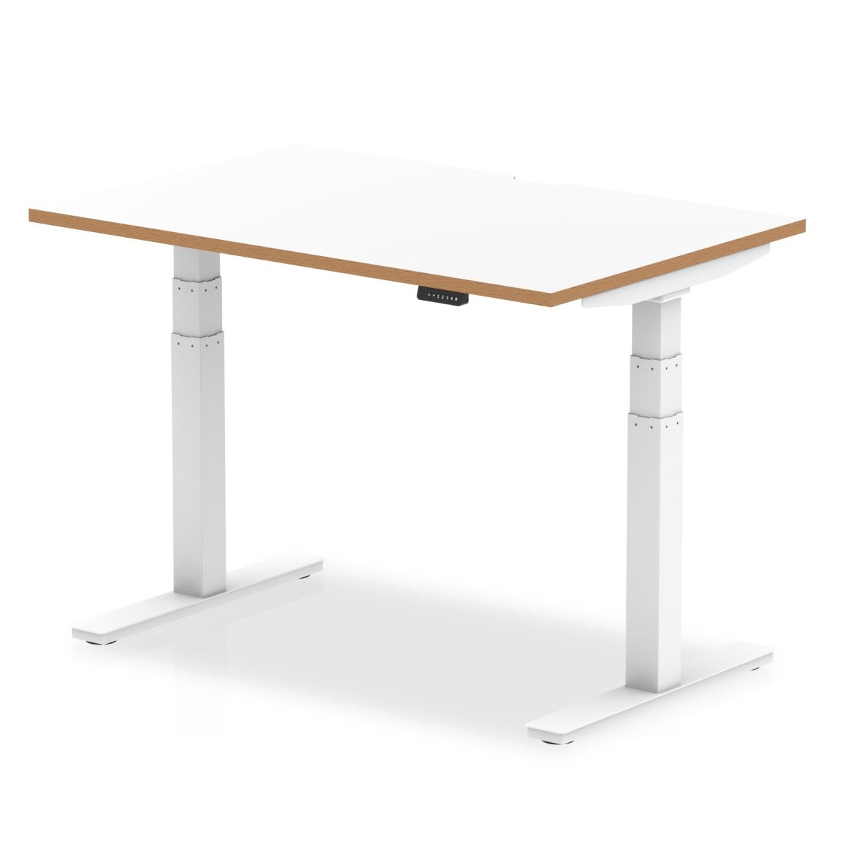 Oslo Height Adjustable Desk White Top Natural Wood Edge White Frame  Colour 120 