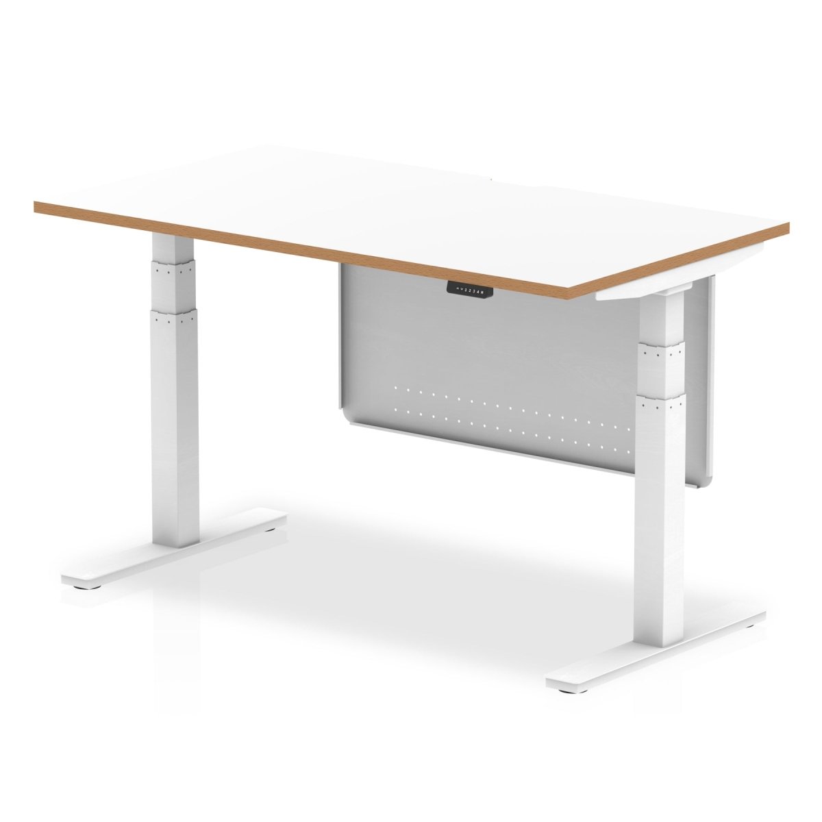 oslo-height-adjustable-desk-white-top-natural-wood-edge-white-frame-with-white-steel-modesty-panel Dynamic   Colour 140 