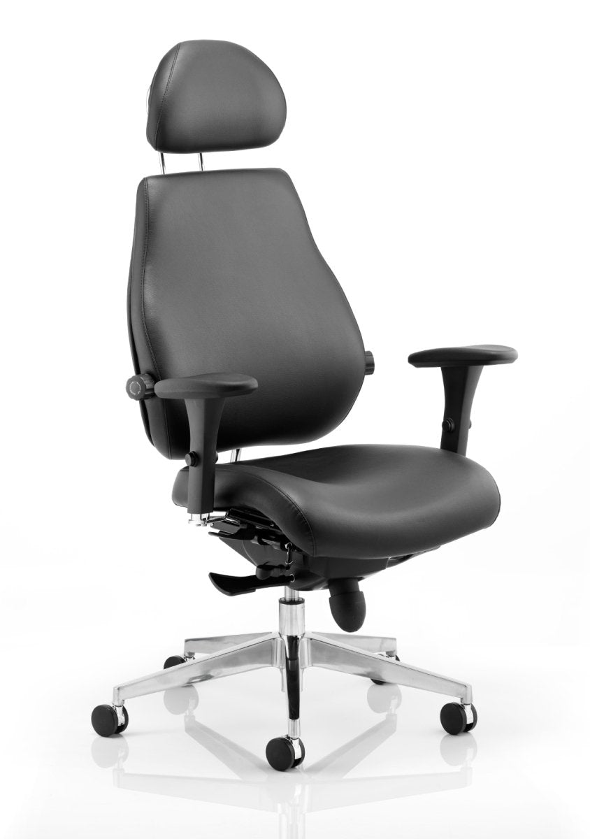 Office  Chair Chiro Plus Ultimate High Back Ergonomic Posturewith Arms and Headrest Black Leather   