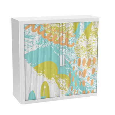Colourful Office Tambour Storage Cupboard  Pastel Lines