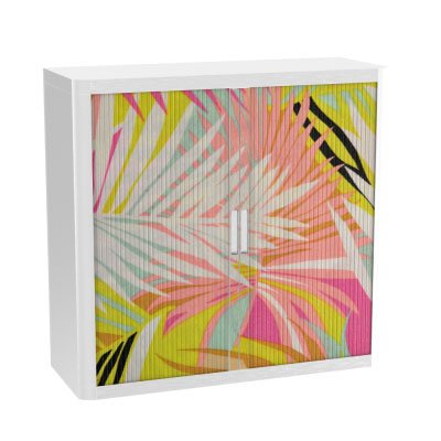 Colourful Office Tambour Storage Cupboard  Pastel Leaf