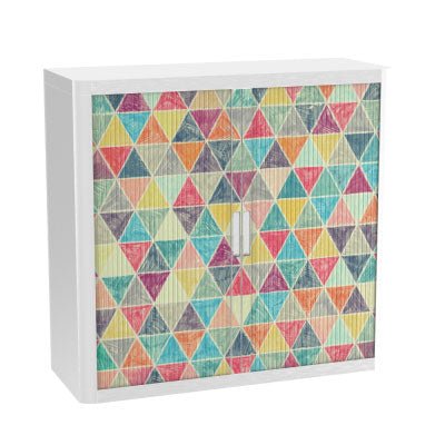 Colourful Office Tambour Storage Cupboard  Pastel Triangles