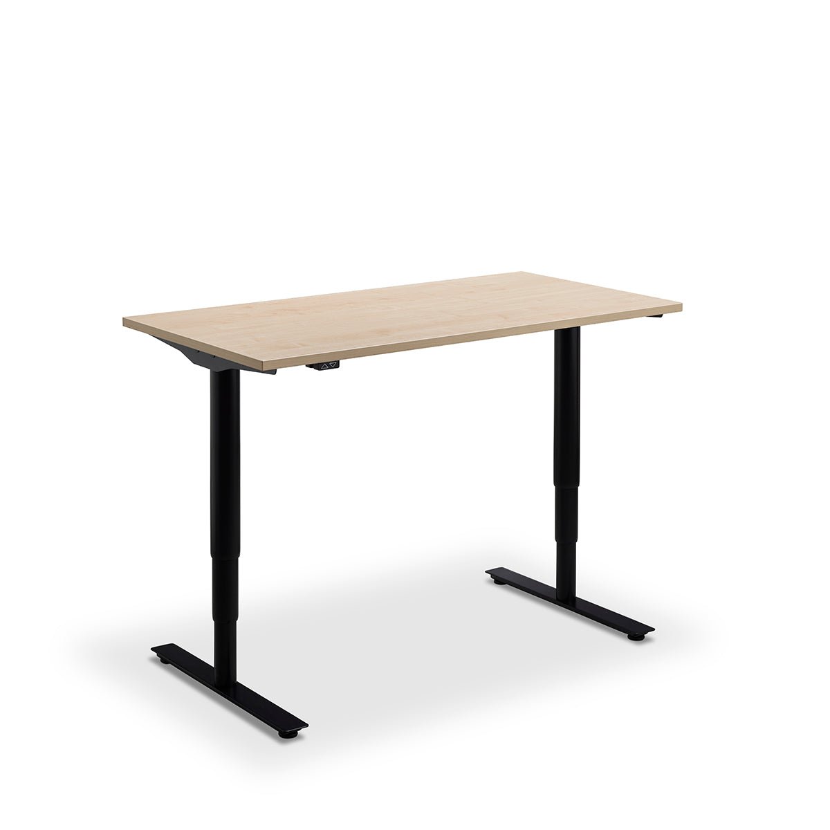 Height Adjustable Runda Sit Stand Lavoro Design Desk 140cm wide 80cm Deep  Graphite Ply Edge leg Black