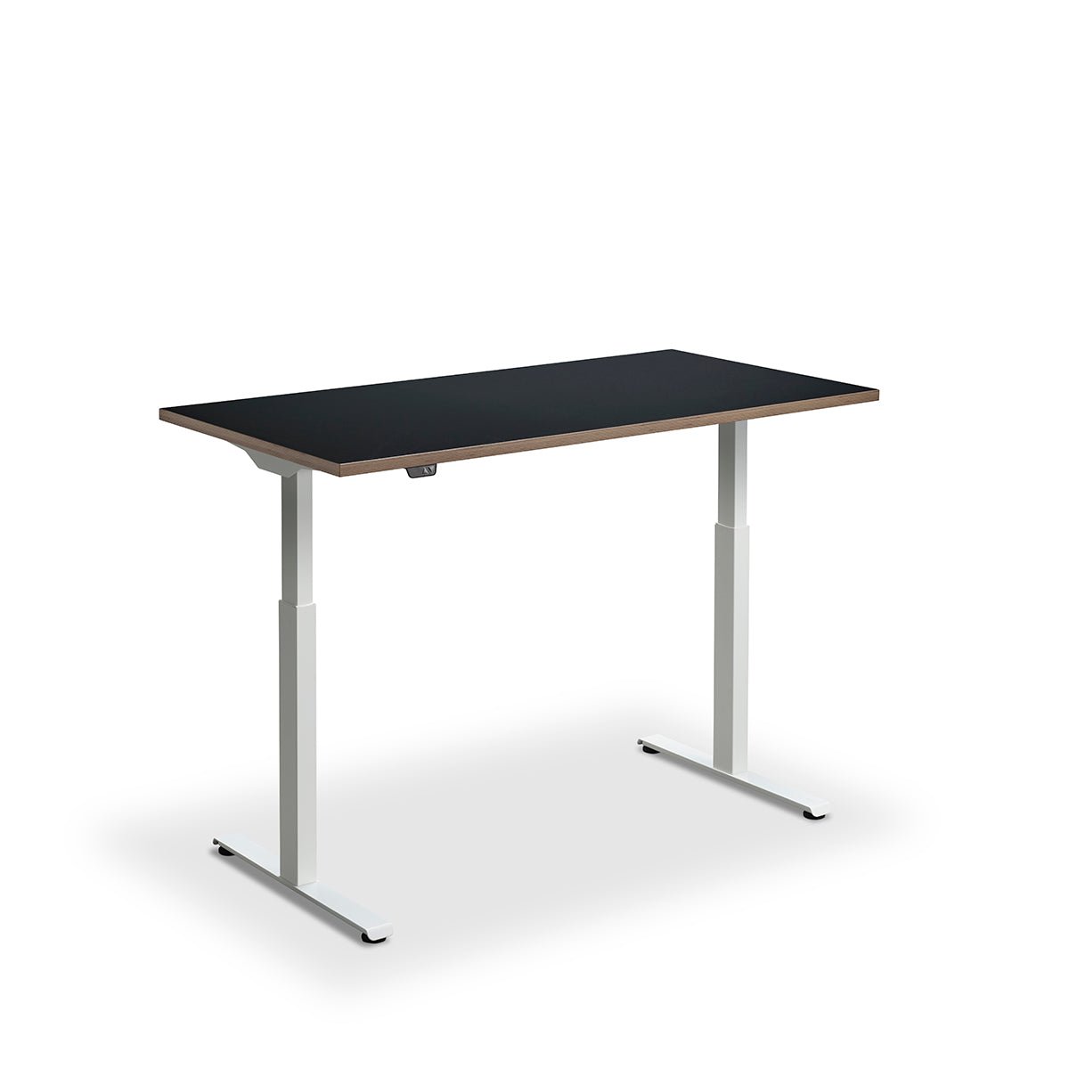 Height Adjustable Rusa Sit Stand Lavoro Design Desk 140cm wide 80cm Deep  Black leg Dijon Walnut