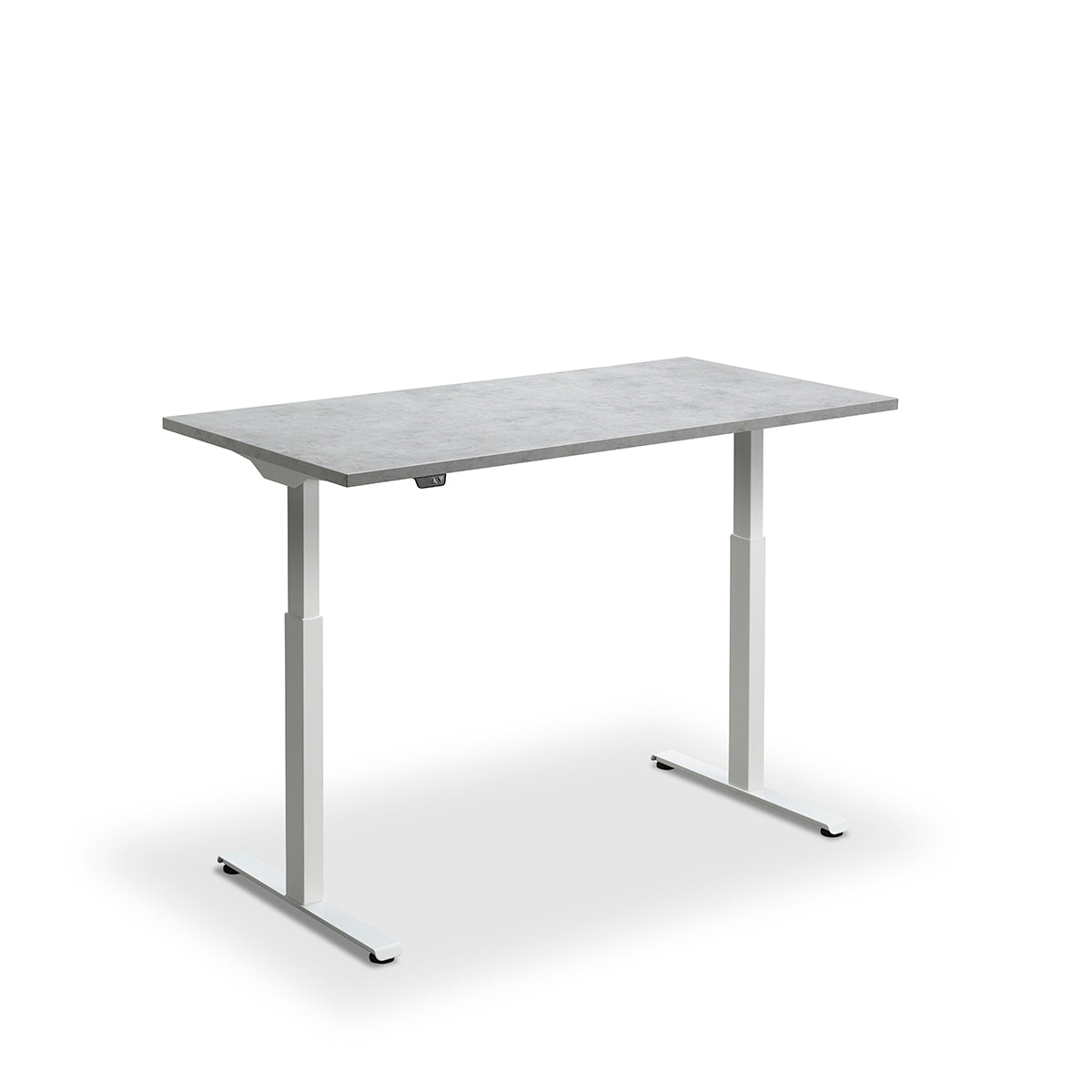 Height Adjustable Rusa Sit Stand Lavoro Design Desk 140cm wide 80cm Deep  White leg Dijon Walnut