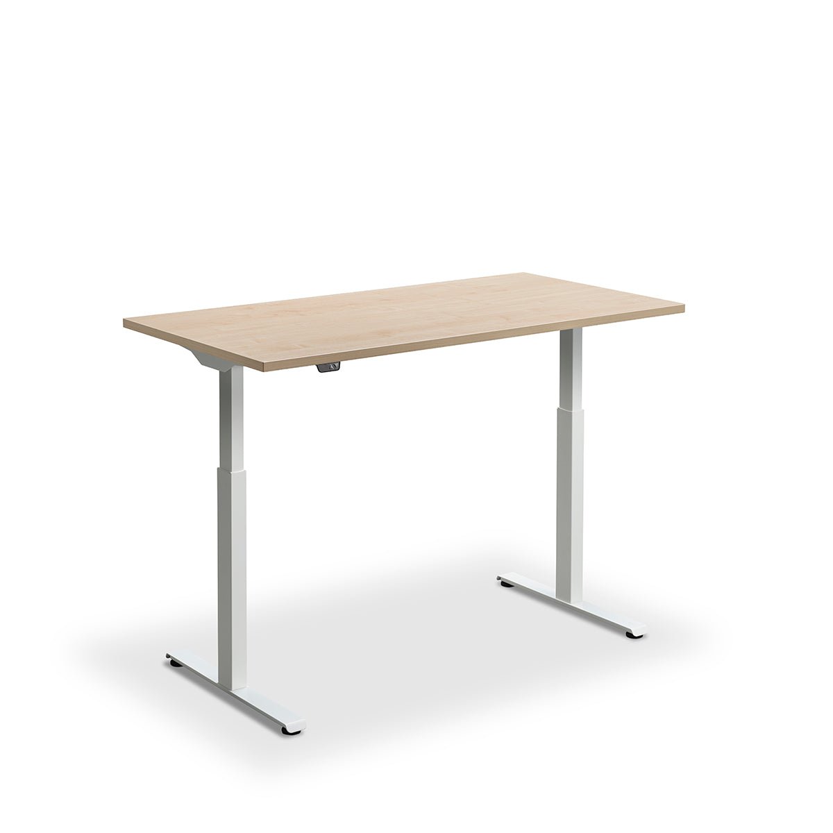 Height Adjustable Rusa Sit Stand Lavoro Design Desk 140cm wide 80cm Deep  White leg Timber