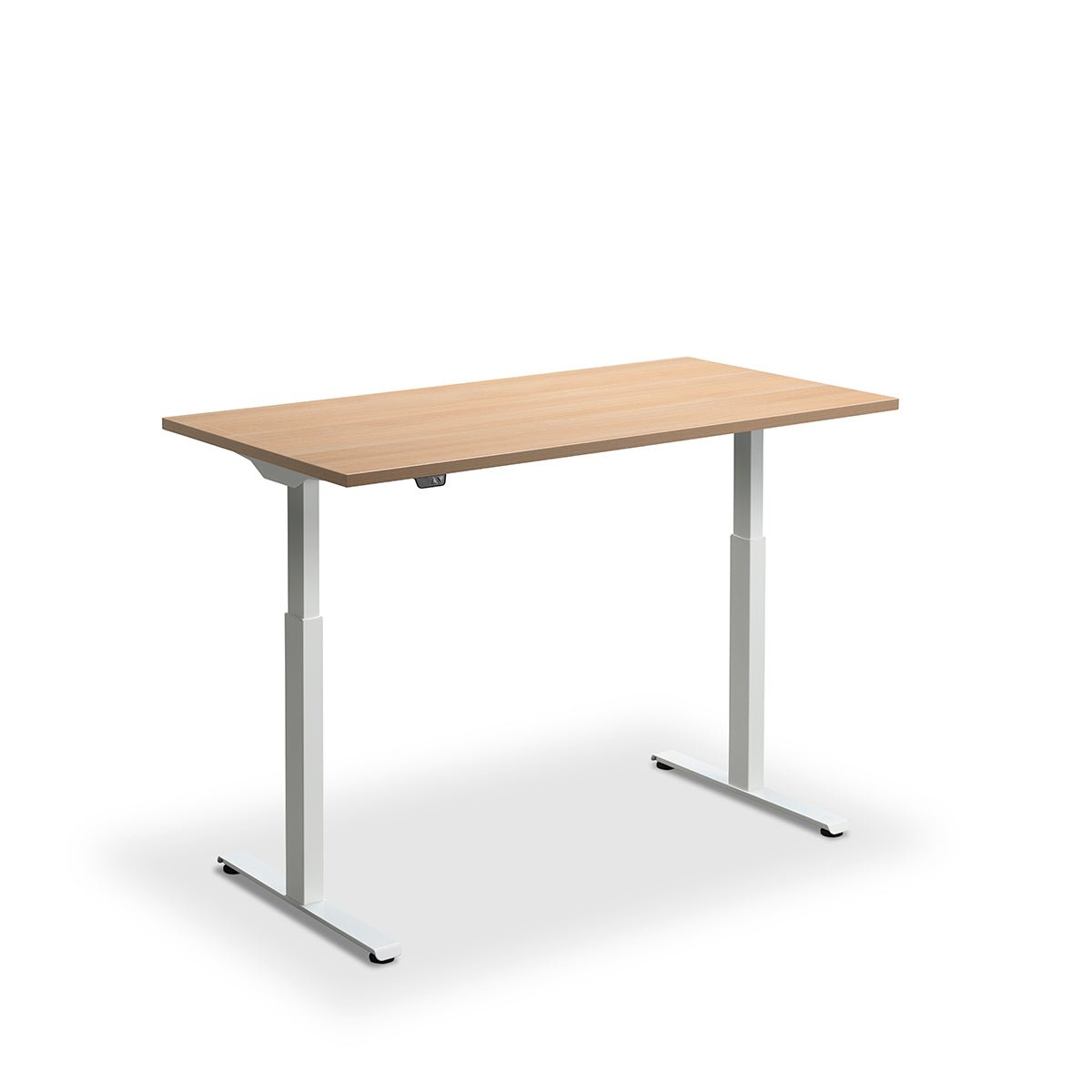 Height Adjustable Rusa Sit Stand Lavoro Design Desk 140cm wide 70cm Deep  White leg Timber