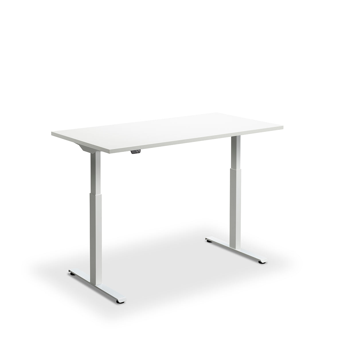 Height Adjustable Rusa Sit Stand Lavoro Design Desk 140cm wide 70cm Deep  White leg Grey Oak