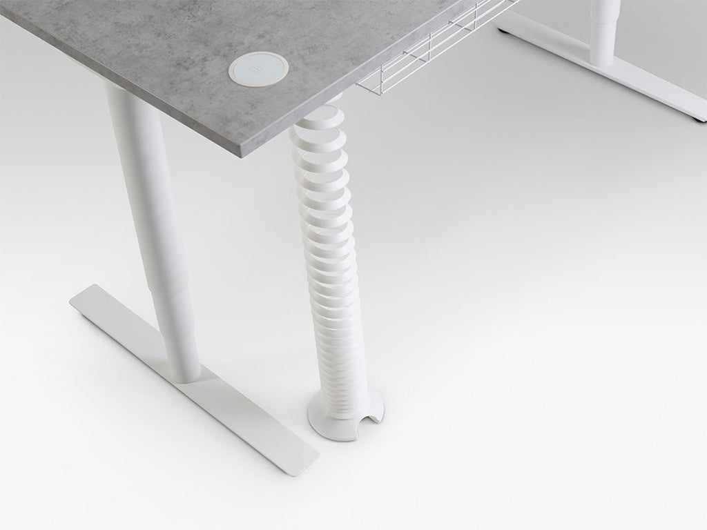 Height Adjustable Runda Sit Stand Lavoro Design Desk 160cm wide 70cm Deep  Anthracite Oak leg White