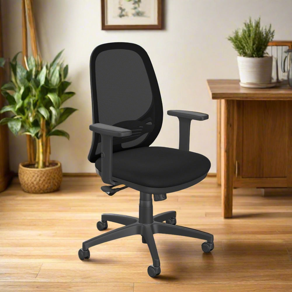 Andy Mesh Back Chair Black Base, Black , Adjustable Arm Sliding Pad - Evert E002 2 Office Furniture and Home Remote Working