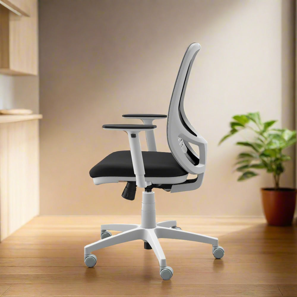 Andy Mesh Back Chair White Base, Grey Mesh, Adjustable Arm Evert E003 3 Office Furniture and Home Remote Working