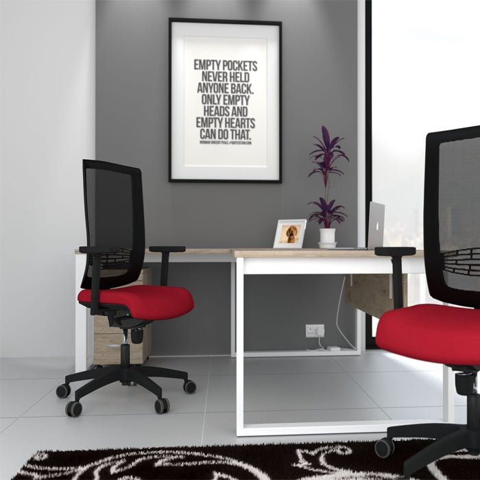 Begin White Chrome Baseumbar Zodiac PUS arms - MS2001 Black Mesh - Evert 4 Office Furniture and Home Remote Working