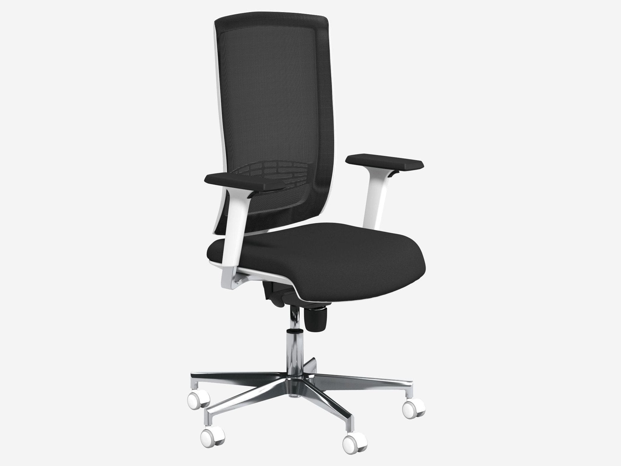 Begin White Chrome Baseumbar Zodiac PUS arms - MS2001 Black Mesh - Evert 3 Office Furniture and Home Remote Working