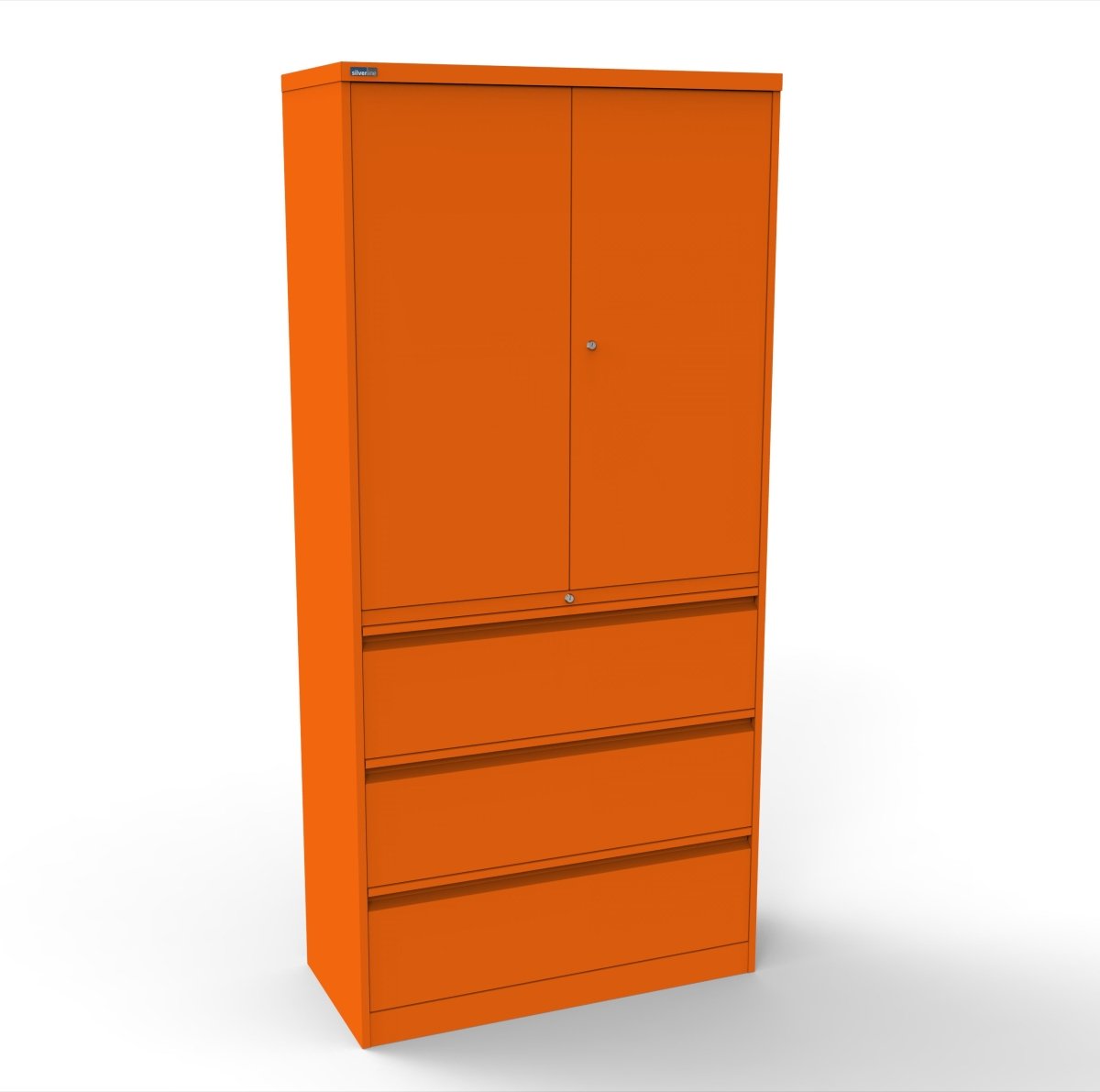 CSD378 Silverline Combination Cupboard 3 Drawer & Cupboard Satin White 10 Office Furniture