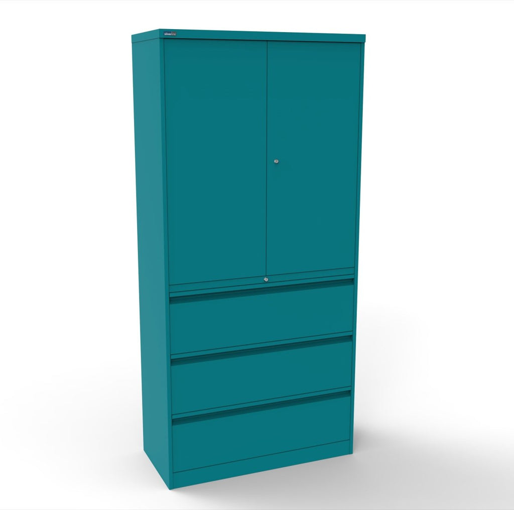 CSD378 Silverline Combination Cupboard 3 Drawer & Cupboard Satin White 4 Office Furniture
