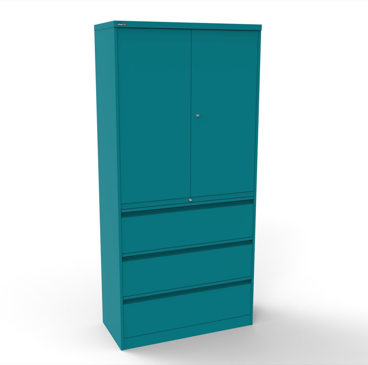 CSD378 Silverline Combination Cupboard 3 Drawer & Cupboard Satin White 4 Office Furniture