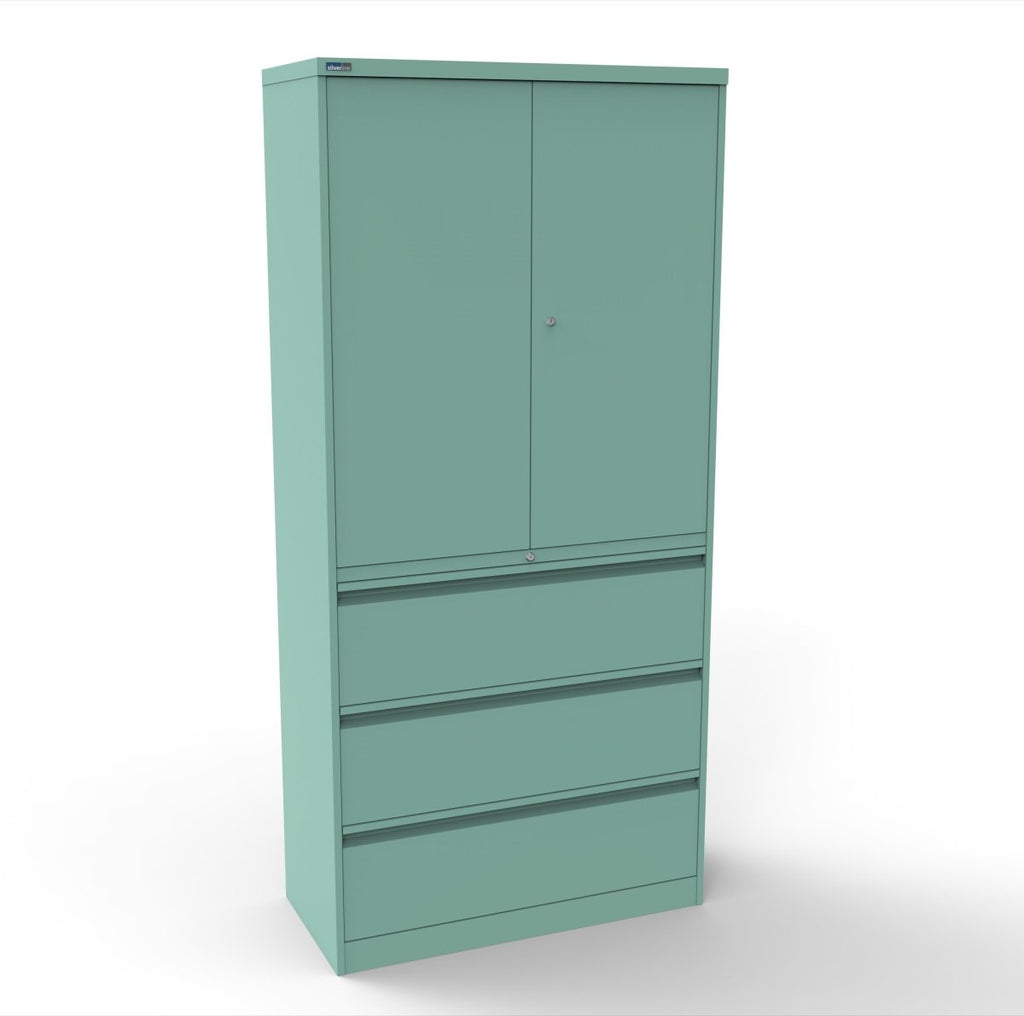 CSD378 Silverline Combination Cupboard 3 Drawer & Cupboard Satin White 26 Office Furniture