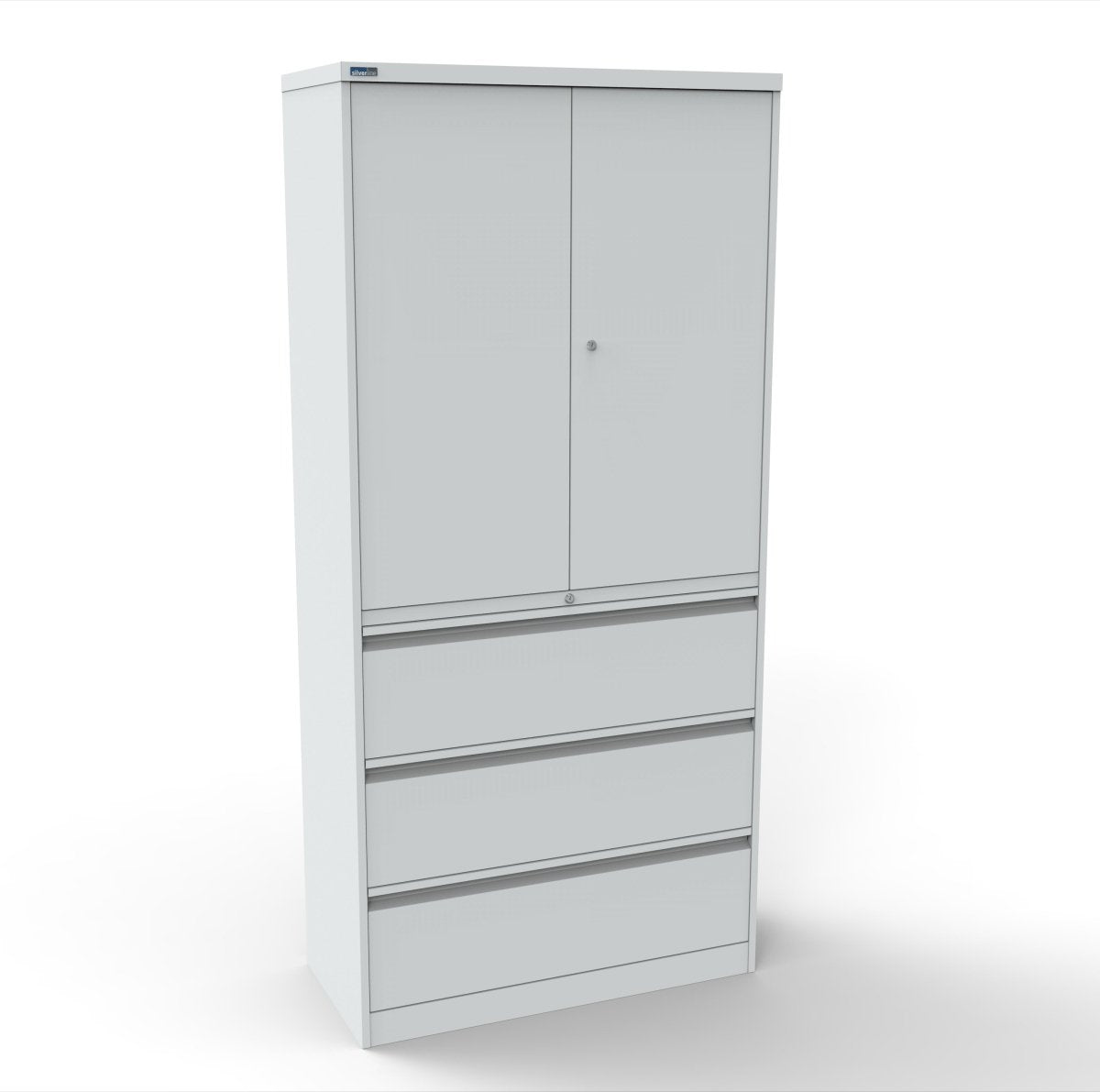 CSD378 Silverline Combination Cupboard 3 Drawer & Cupboard Satin White 2 Office Furniture