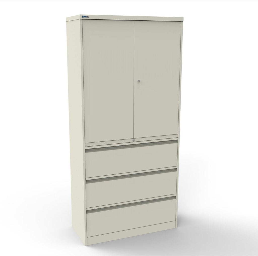 CSD378 Silverline Combination Cupboard 3 Drawer & Cupboard Satin White 11 Office Furniture