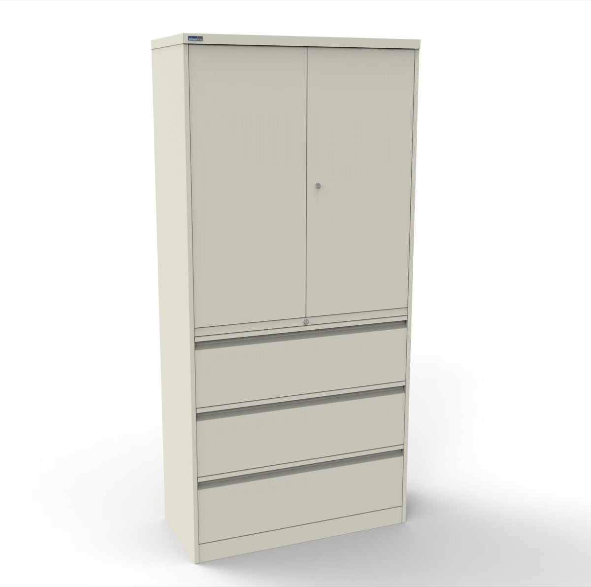 CSD378 Silverline Combination Cupboard 3 Drawer & Cupboard Satin White 11 Office Furniture
