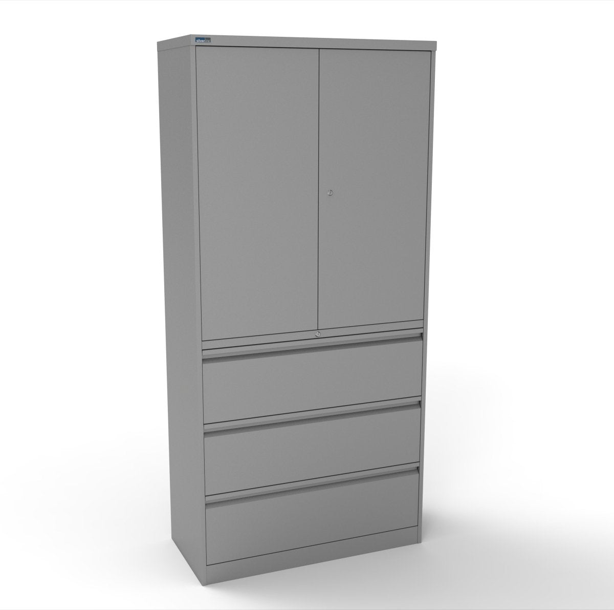CSD378 Silverline Combination Cupboard 3 Drawer & Cupboard Satin White 34 Office Furniture