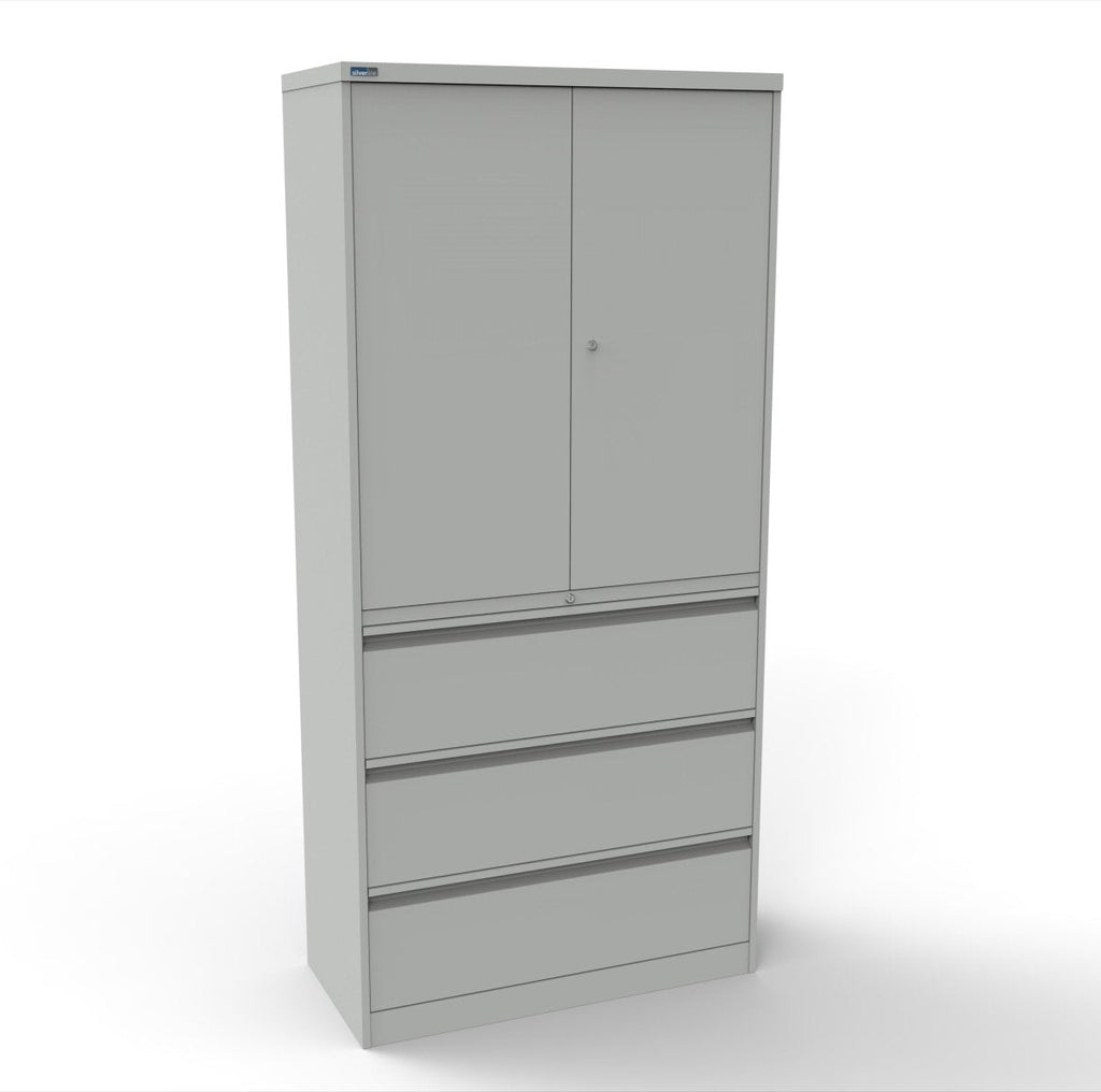 CSD378 Silverline Combination Cupboard 3 Drawer & Cupboard Satin White 24 Office Furniture
