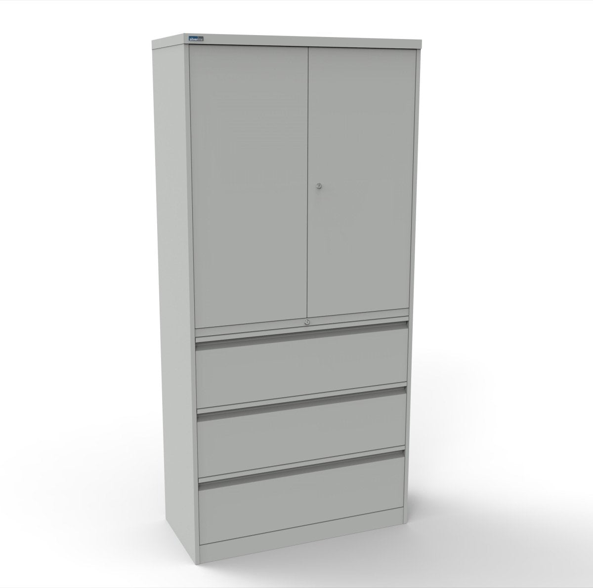 CSD378 Silverline Combination Cupboard 3 Drawer & Cupboard Satin White 24 Office Furniture