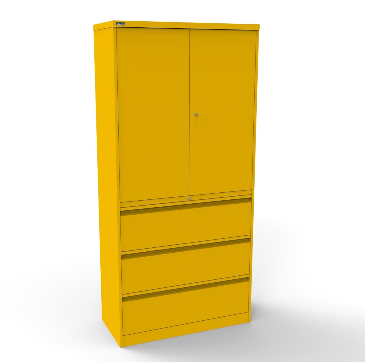 CSD378 Silverline Combination Cupboard 3 Drawer & Cupboard Satin White 7 Office Furniture