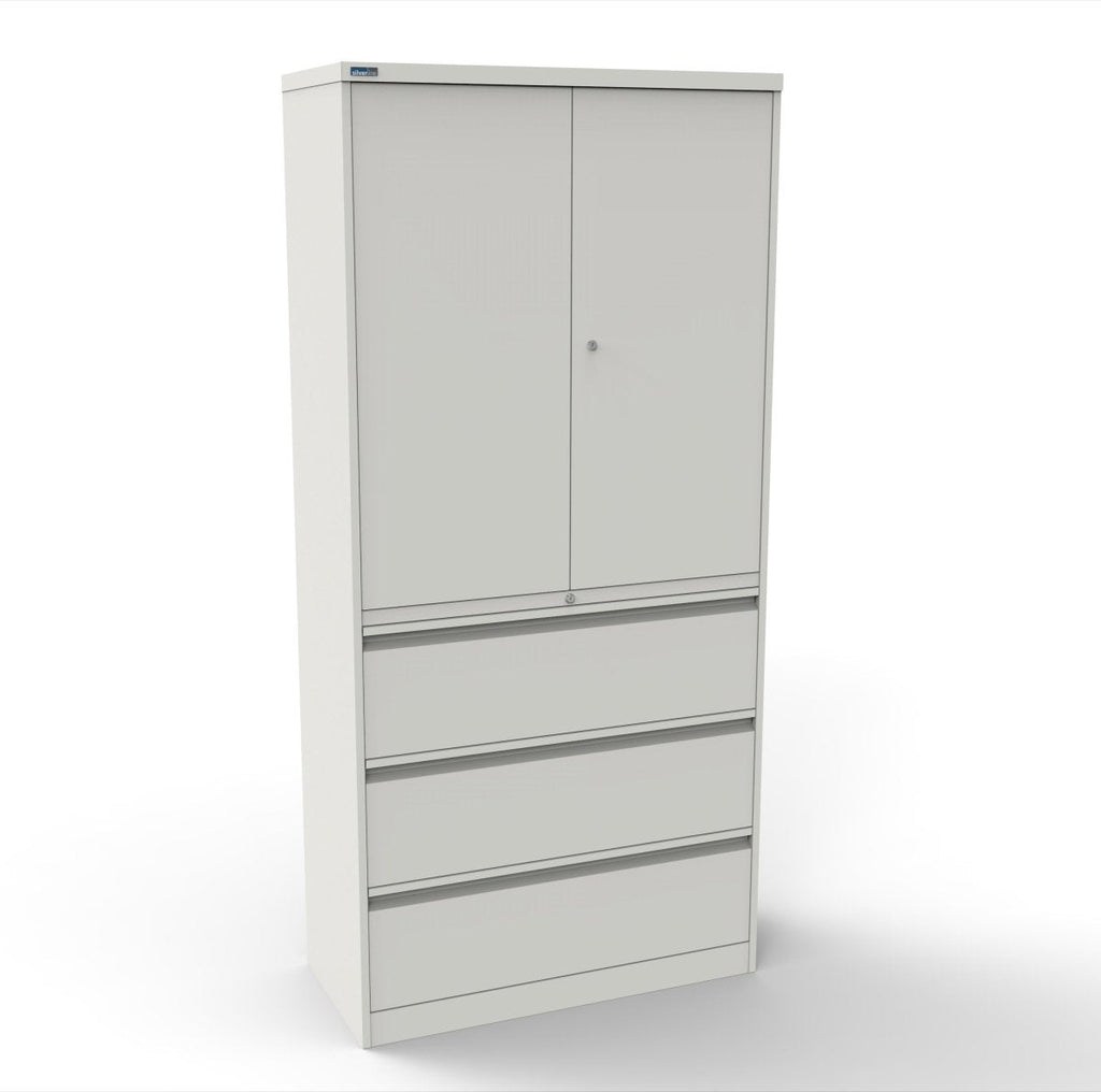 CSD378 Silverline Combination Cupboard 3 Drawer & Cupboard Satin White 33 Office Furniture