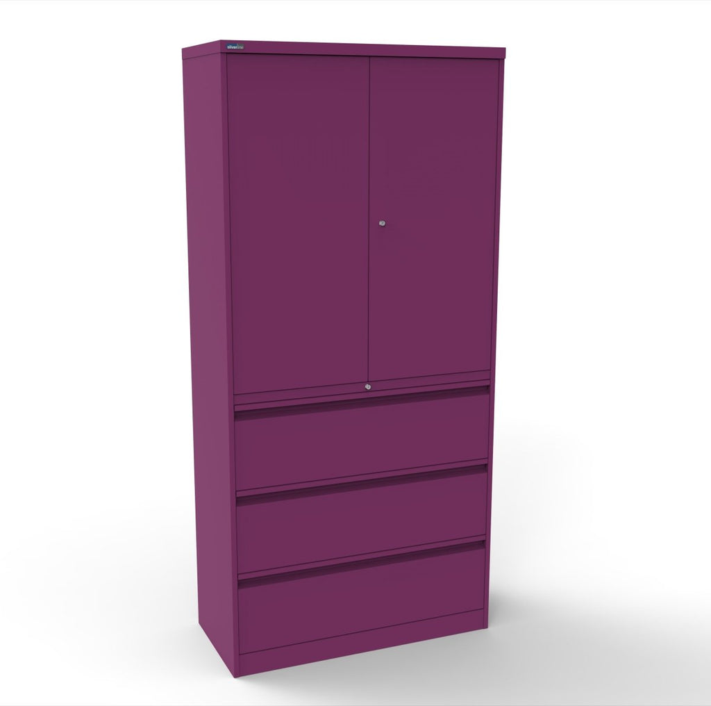 CSD378 Silverline Combination Cupboard 3 Drawer & Cupboard Satin White 6 Office Furniture