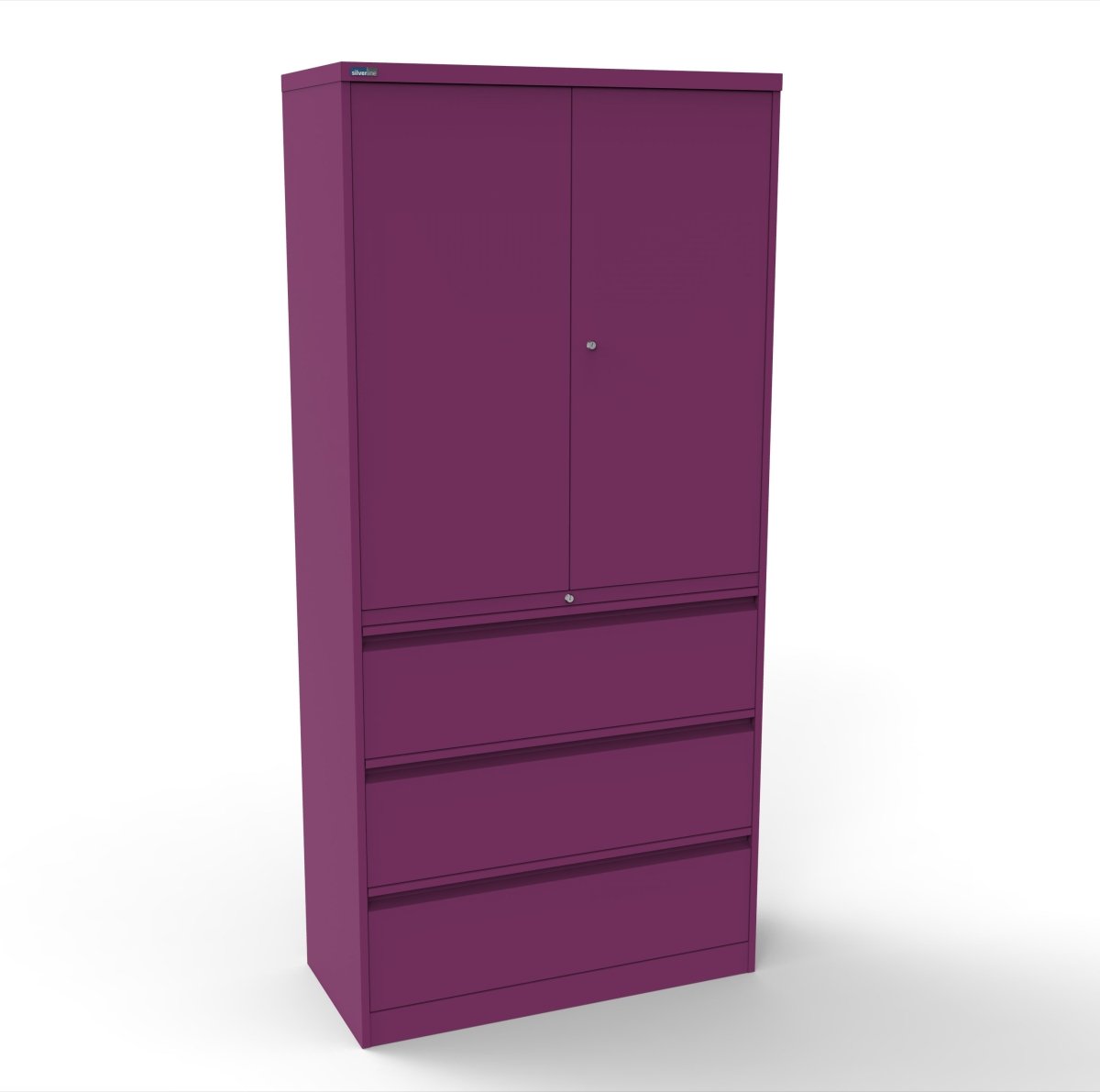 CSD378 Silverline Combination Cupboard 3 Drawer & Cupboard Satin White 6 Office Furniture
