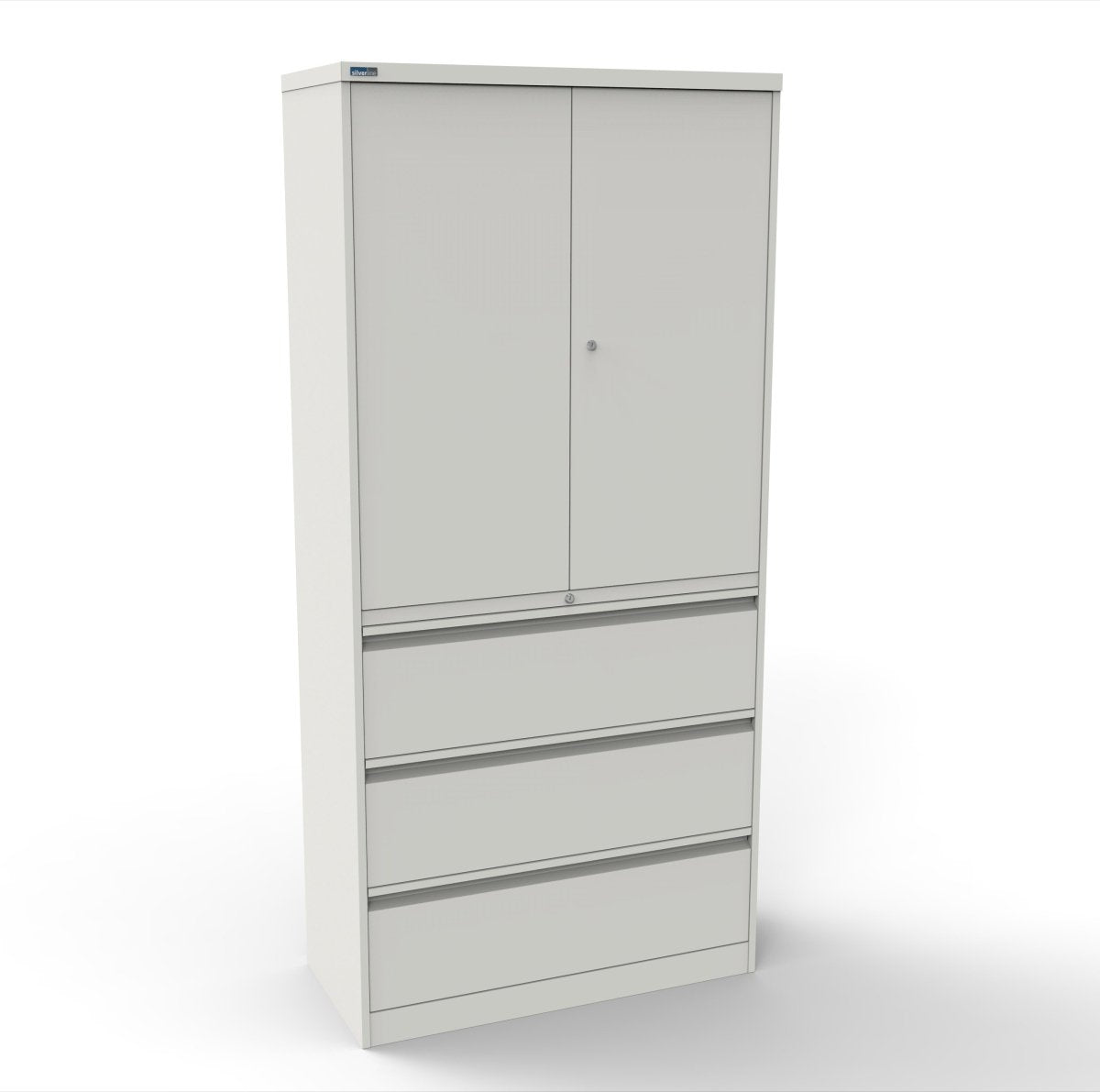 CSD378 Silverline Combination Cupboard 3 Drawer & Cupboard Satin White 9 Office Furniture